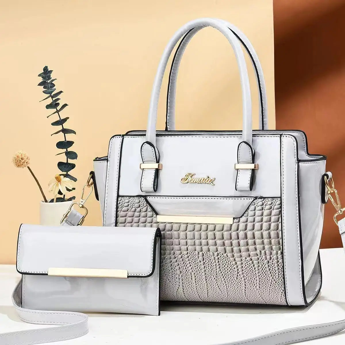 Women Fashion Handbags with large Capacity Crocodile Patterned PU Leather Bag 24Hr Smart